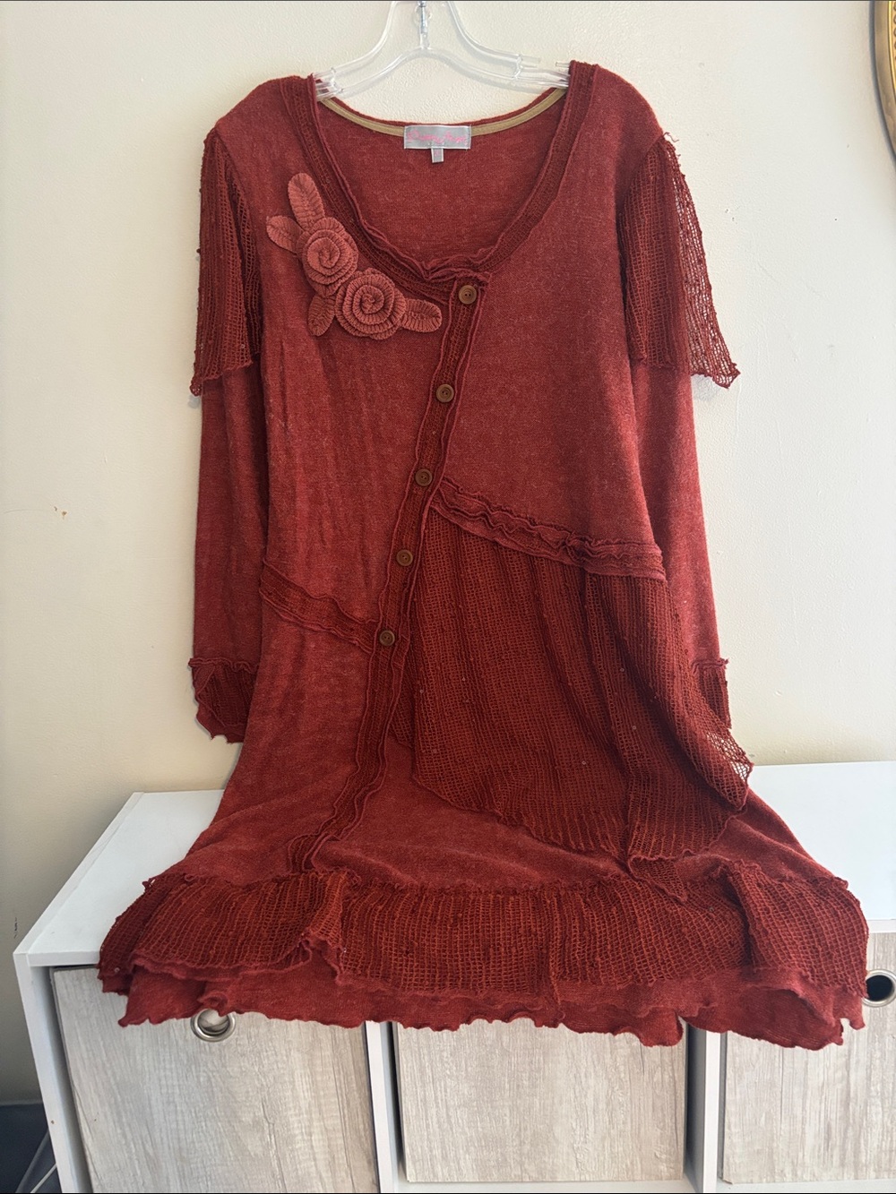 Women's Rustic Knit Button-Front Dress in Deep Rust
